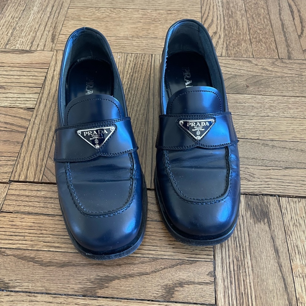 Navy Prada loafer